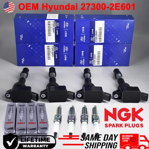 4X OEM UF816 Ignition Coil + NGK Spark Plug for 17-22 Kia Hyundai Elantra Sonata