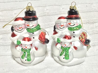 Two Katherine's Christmas Collection Plastic Snow Family Ornaments 