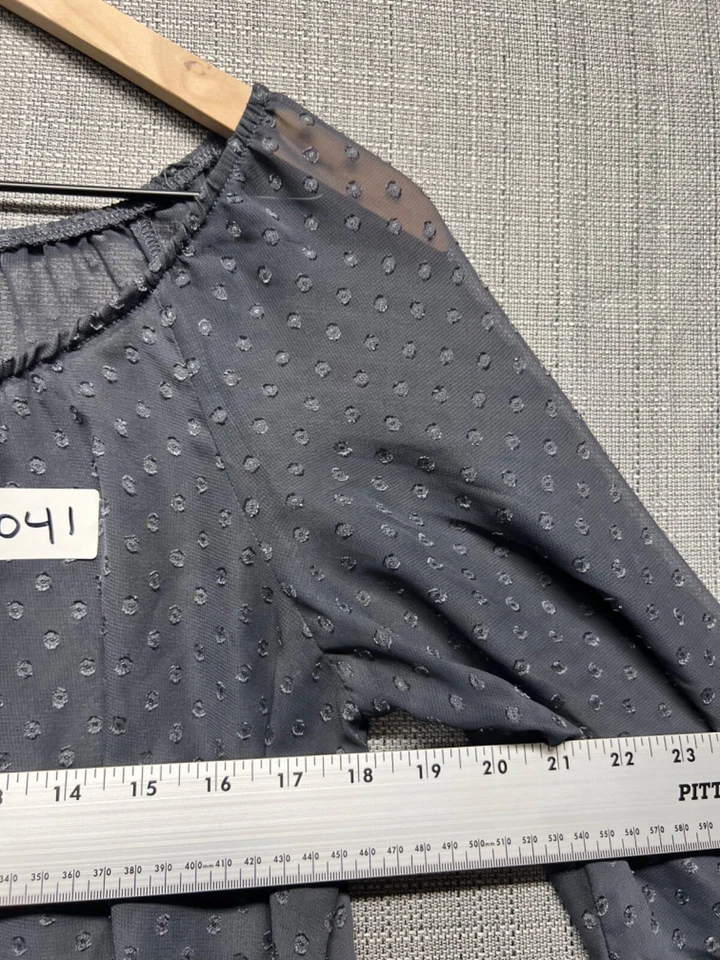AB Studio women’s blouse long sleeve black polka dots sheer size medium - Image 4 of 4