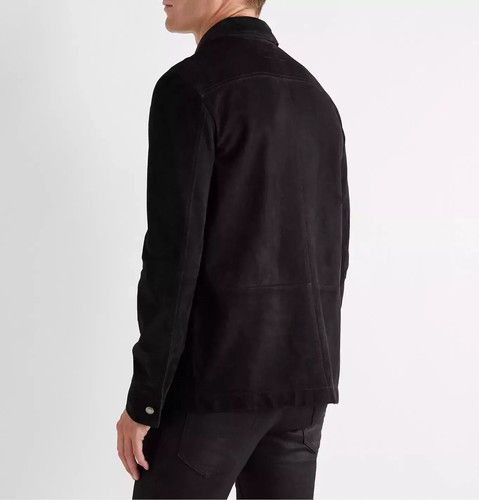 Men Leather Shirt Jacket Black Pure Suede Size XS S M L XL XXL 3XL 4XL 5XL 6XL - Picture 4 of 6