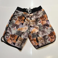 Bio World Kitten Cat Print Swim Trunks Size M