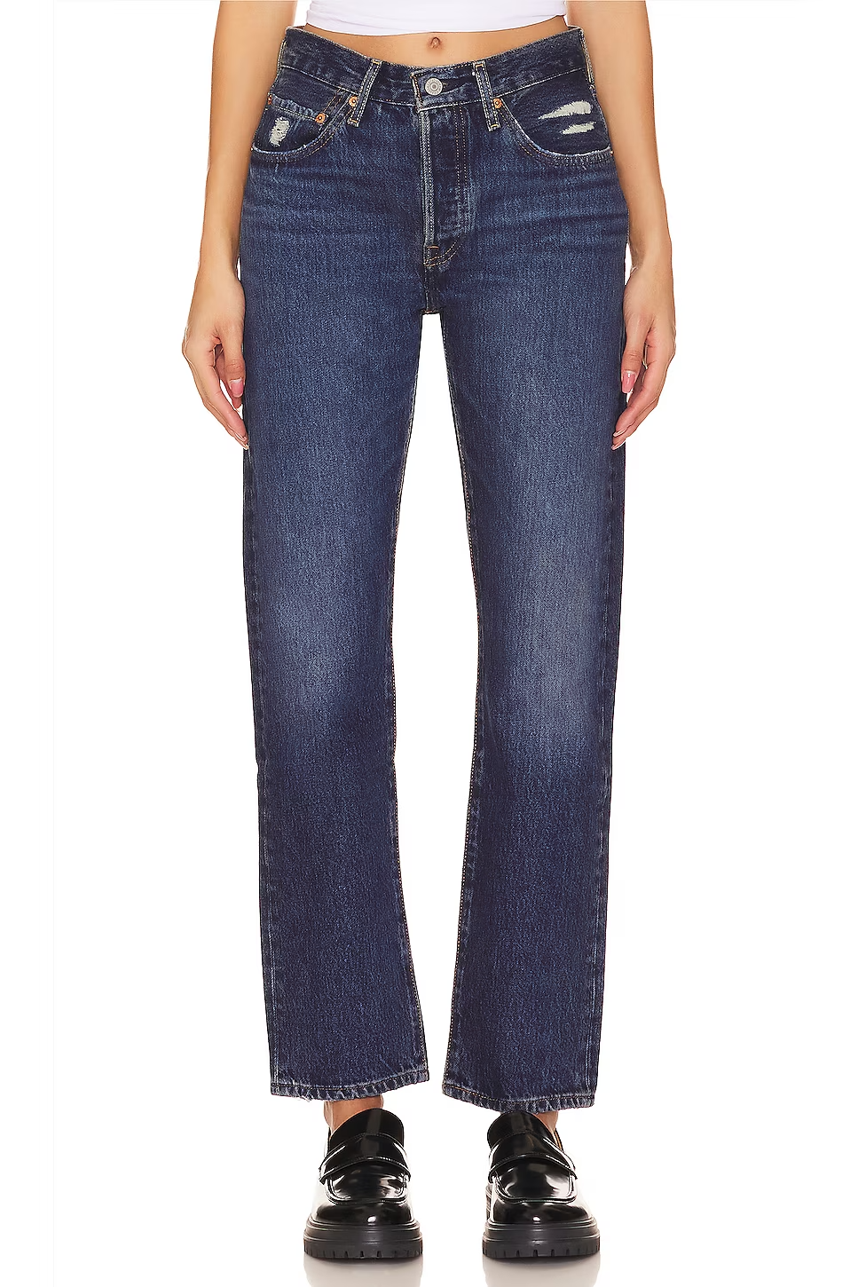 Levis Premium X Revolve 501 Straight Jean 30 Sunday Morning Sky Dark Distressed