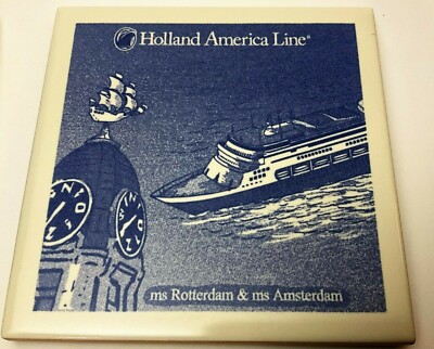 Pair of Holland America Line Coaster Delft Tile ms Rotterdam & ms Prinsendam