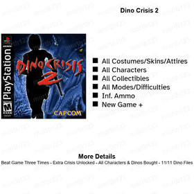 Dino Crisis PS1 Memory Card 100% Unlocked Completed Saves