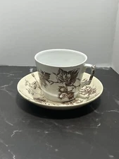 Dunn Bennett & Co Coffee Cup & Saucer Brown Teansferware Ironstone ‘Hazel’ VTG