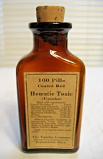 LABELED AMBER ABM MEDICINE BOTTLE - HEMATIC TONIC - THE UPJOHN CO.