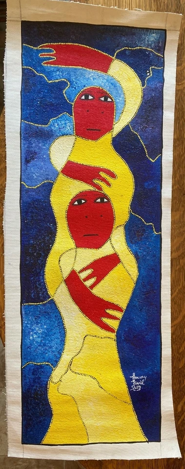 Оригинальная картина гаитянского художника Левоя изгнание, пуантилизм - две фигуры - Изображение 2 из 4