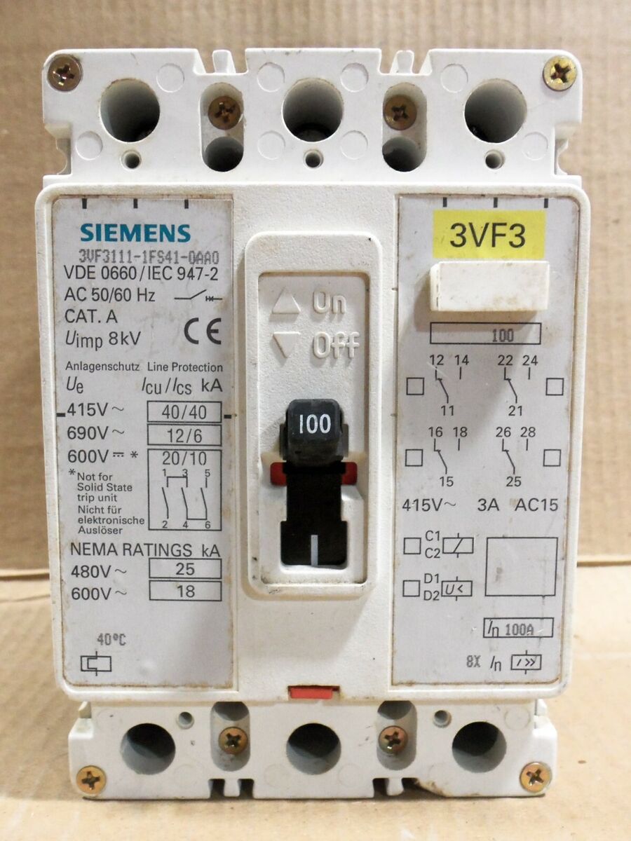 Siemens 3VF3 3VF3111-1FS41-0AA0 3 Pole 100 Amp 600 V Circuit Siemens 3VF3 3VF3111-1FS41-0AA0 3 Pole 100 Amp 600 V Circuit