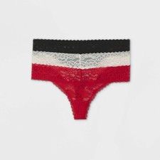 Auden Women's 3pk Lace Thong Size Medium - Black, White Red NEW