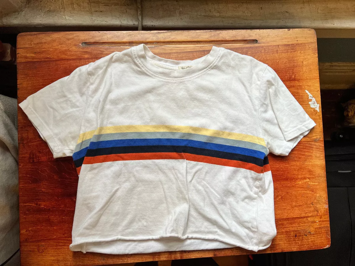 Brandy Melville/ John Galt Rainbow Striped Crop White T-shirt