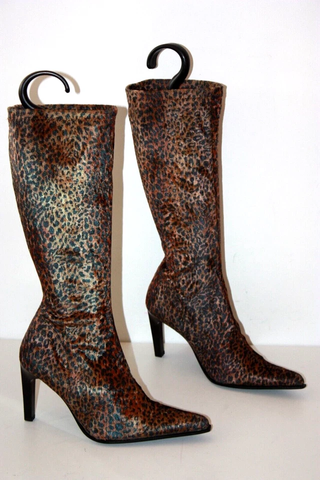 SAN MARINA Bottes Pointues Talons Textile Elastiqué Imprimé Léopard T 38 TTBE - Photo 3/4