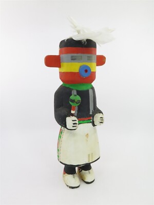 Vintage geschnitzte Holzinterpretation einer Hopi Kachina Rassel 10,5'' hoch x 5'' breit