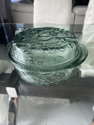 Vintage Libby Green Orchard Glass Casserole Baking Dish With Pie