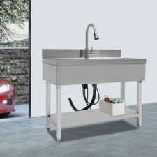 Single Bowl Commercial Sink Stainless Steel Kitchen Sink Freestand Sink+Faucet