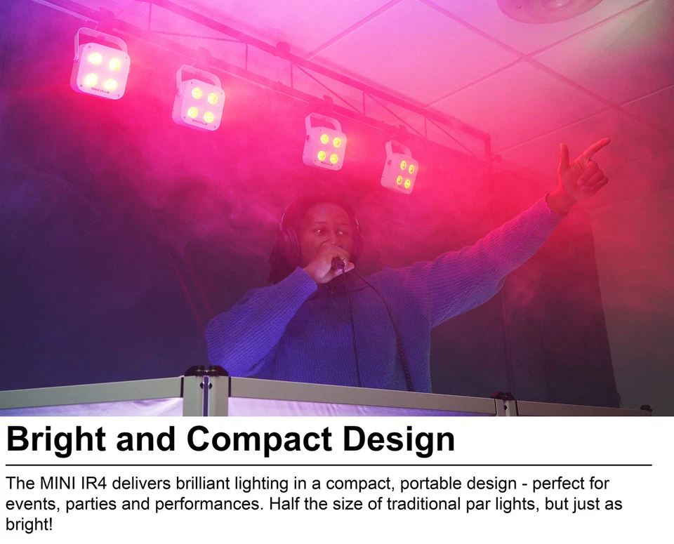 Rockville 4 PACK MINI IR4 White DJ/Party Par Wash Up Lights+Wireless DMX+App+Bag - Image 2 of 4