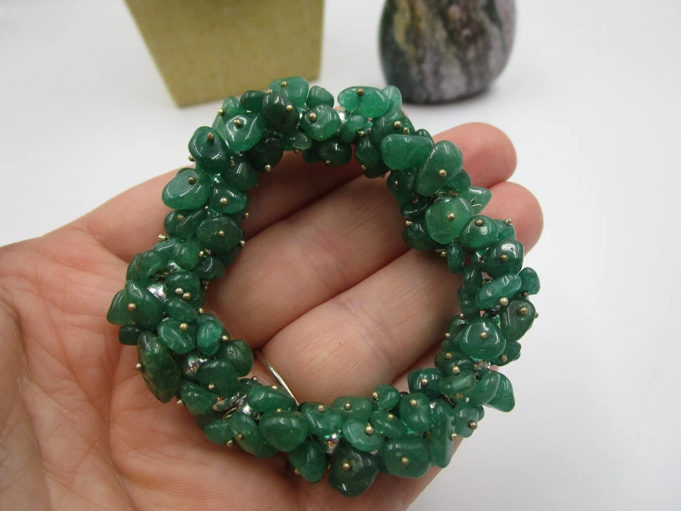 Conjunto de aretes pulsera collar con cuentas de piedras preciosas astillas de aventurina natural Foto 3 de 4