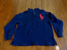 Boys Polo Ralph Lauren Big Pony Navy Quarter Zip Pullover Sweater sz S 8 