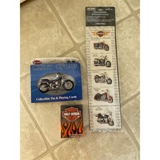 Mixed Lot Harley Davidson Motorcycle Stickers, Collectible Tin, Playing Cards