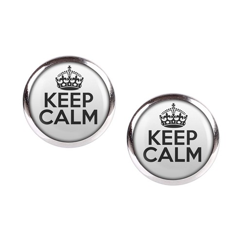 Mylery Stud Earrings Pair With Theme Keep Calm Silver Various Sizes - Picture 2 of 6