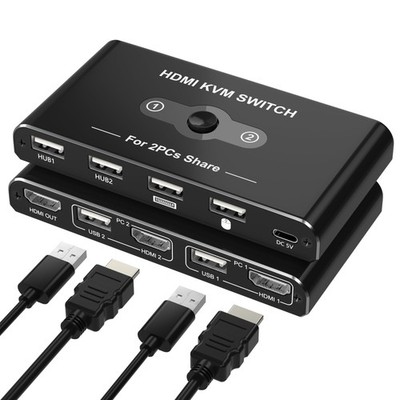 KVM Switch for 1 Monitor 2 Computers, 4K@60Hz HDMI KVM Switcher, HDMI USB Hub...