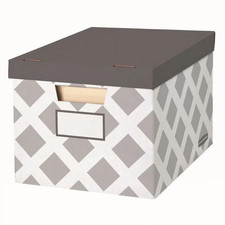 3 Pack Decorative File Storage Boxes Grey Diamond Design Letter Legal Size Lid