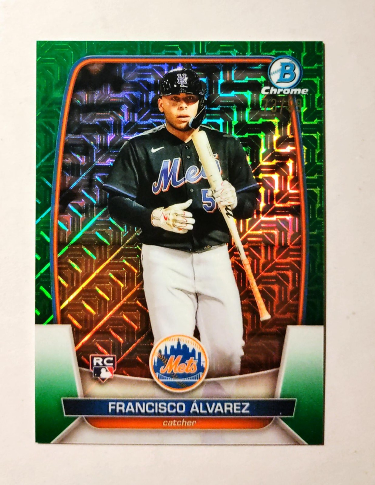 Francisco Alvarez 2023 Bowman Chrome RC #49 Mega GREEN REFRACTOR 73/99 E6