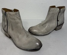 Roan Women Bed Stu Yell Boots Gray Leather Block Heel Ankle Booties Zip Size 8