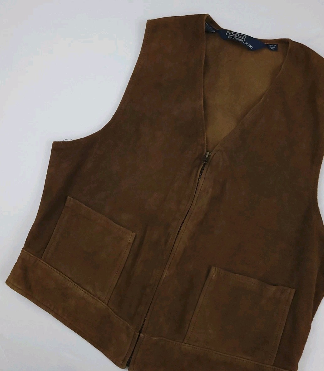 Vintage Polo Ralph Lauren Suede Leather Zip Vest Rare RL Sport M