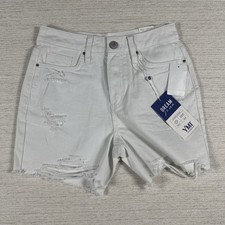 Y2K Festival Grunge White Distressed High Rise Jean Shorts Raw Hem YMI NWT Sz 1
