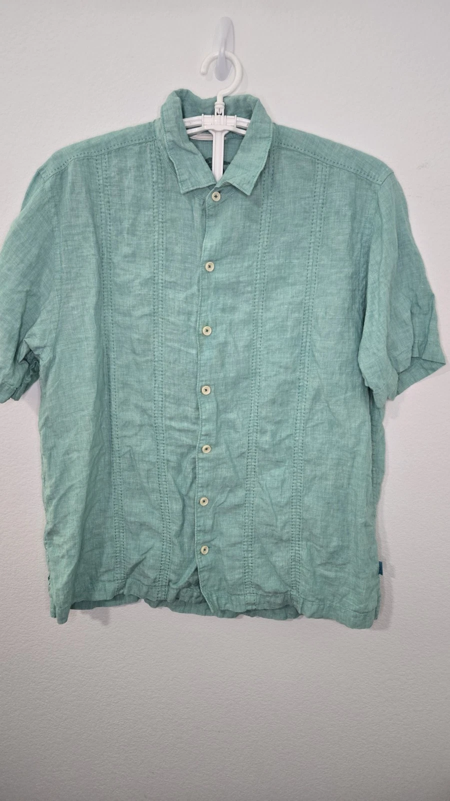 Tommy Bahama Mens XL Short Sleeve Button Up Green Linen Shirt XL246