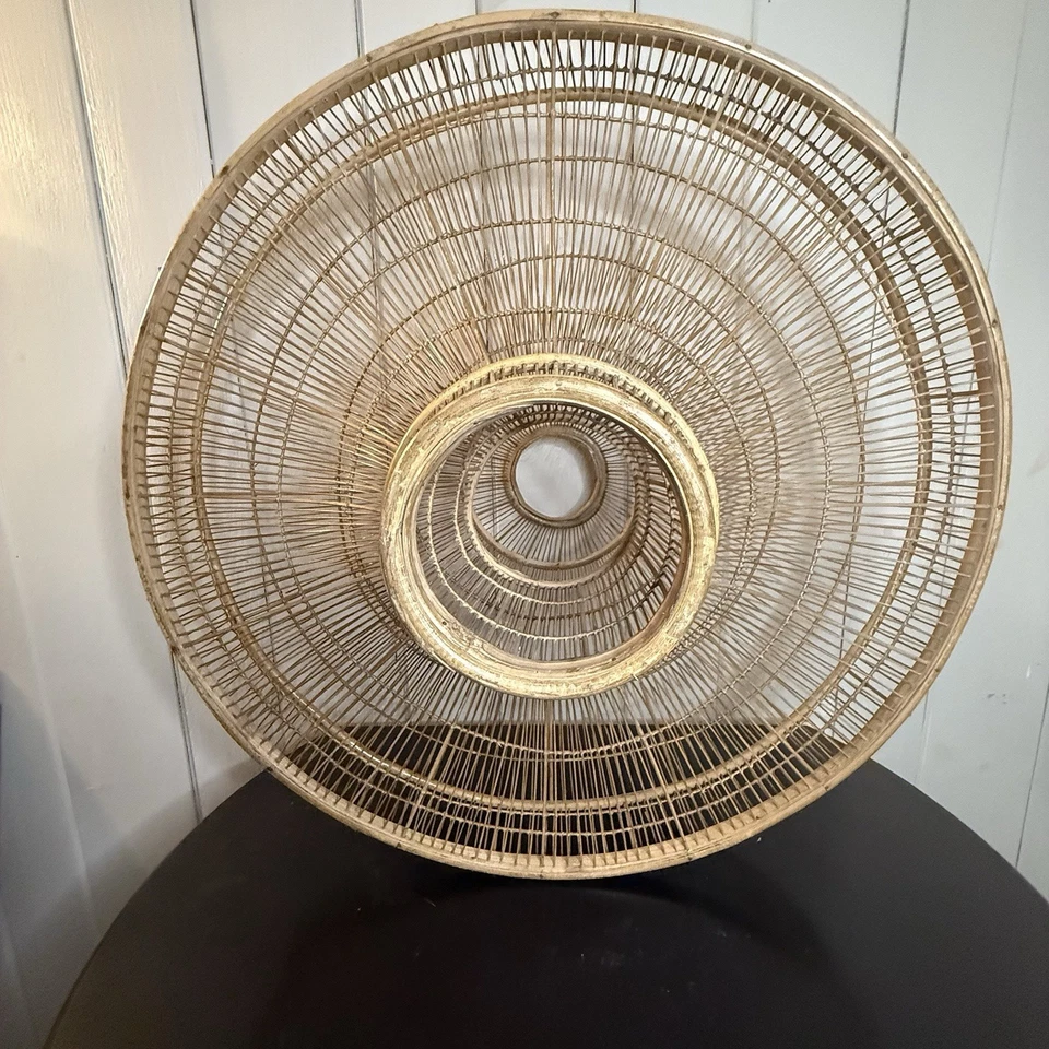  "Pantalla de lámpara colgante vintage de bambú - luz de techo boho de mediados de siglo de 26""" Foto 2 de 4