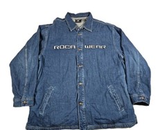 Rocawear Lined Denim Jean Jacket Mens 2XL Hip Hop Blue Baggy Vintage Y2K