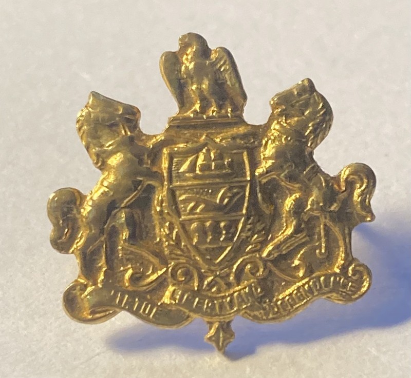 Vintage Pennsylvania State Shield Pin Goldtone Coat of Arms Draft Horses
