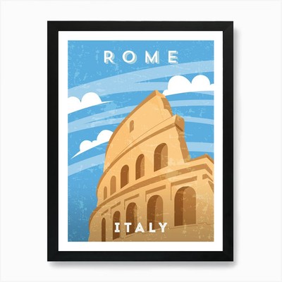 Rome, Italy  Retro travel minima Framed Wall Art Poster Canvas Print Picture