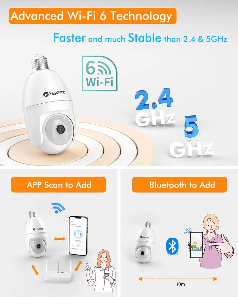 Light Bulb Security Camera -5G&2.4Ghz 5MP HD Wifi 6 Home Baby Monitor, Security  - Image 3 of 4