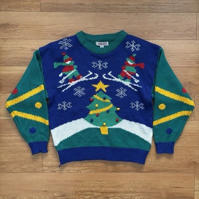True Vintage Amanda Smith Ski Ugly Christmas Sweater Blue Green 38/18