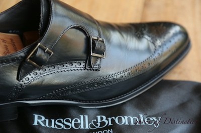 Russell & Bromley Roy schwarz Leder silber Mönch Schnalle Schuhe Herren UK 8,...
