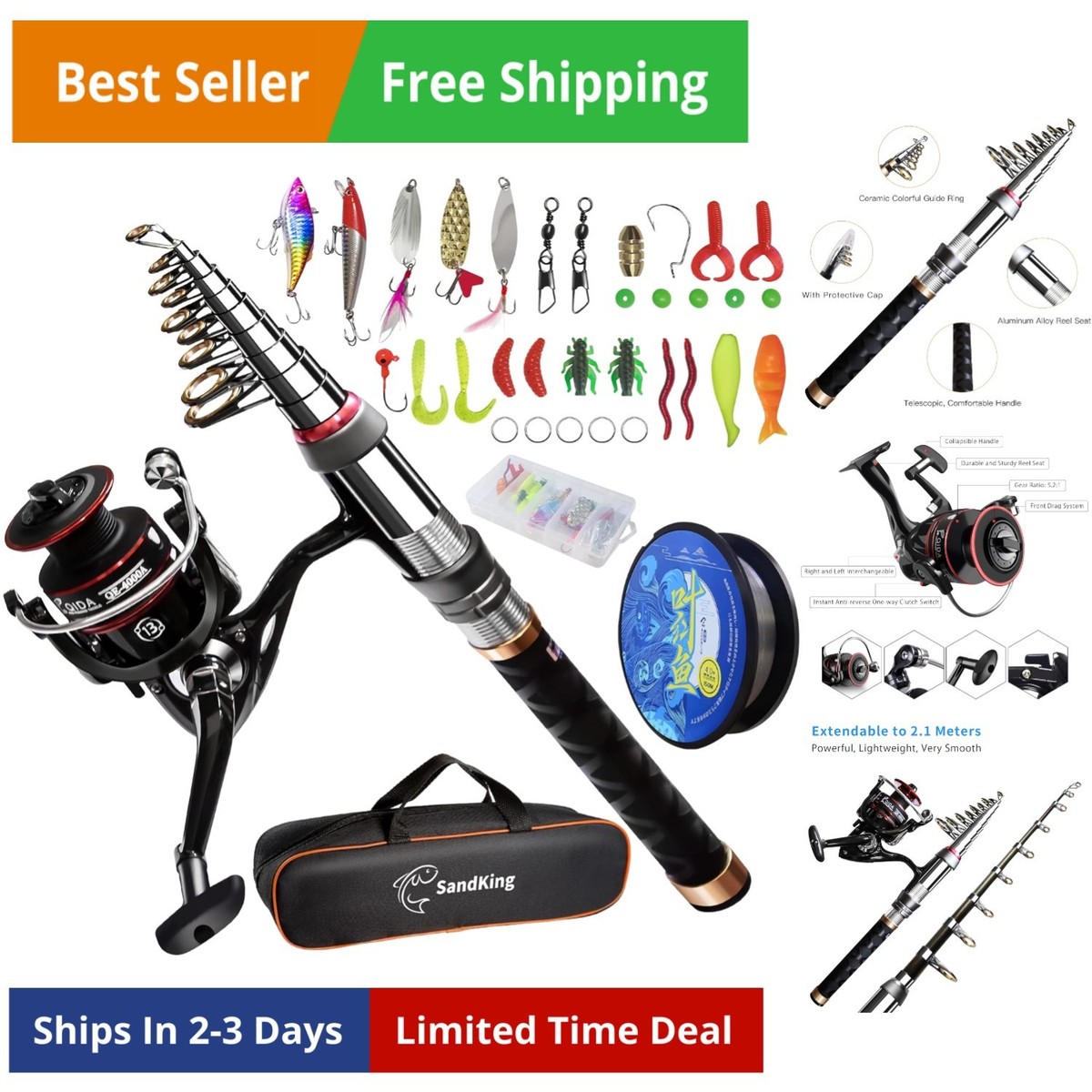 Fishing Pole Kit, Carbon Fiber Telescopic Fishing Rod and Reel Combo with... | eBay Fishing Pole Kit, Carbon Fiber Telescopic Fishing Rod and Reel Combo with... | eBay