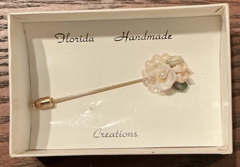 Vintage Florida Handmade Creations Handmade Metal Floral Hatpin Stick Pin w/Box