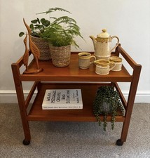 Vintage BRDR. FURBO Danish Teak Side Table Trolley Cocktail Unit Bar Cart Wheels