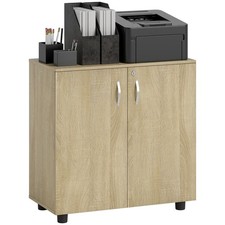 Vinsetto 2-Tier Locking Filing Cabinet, Oak,Used
