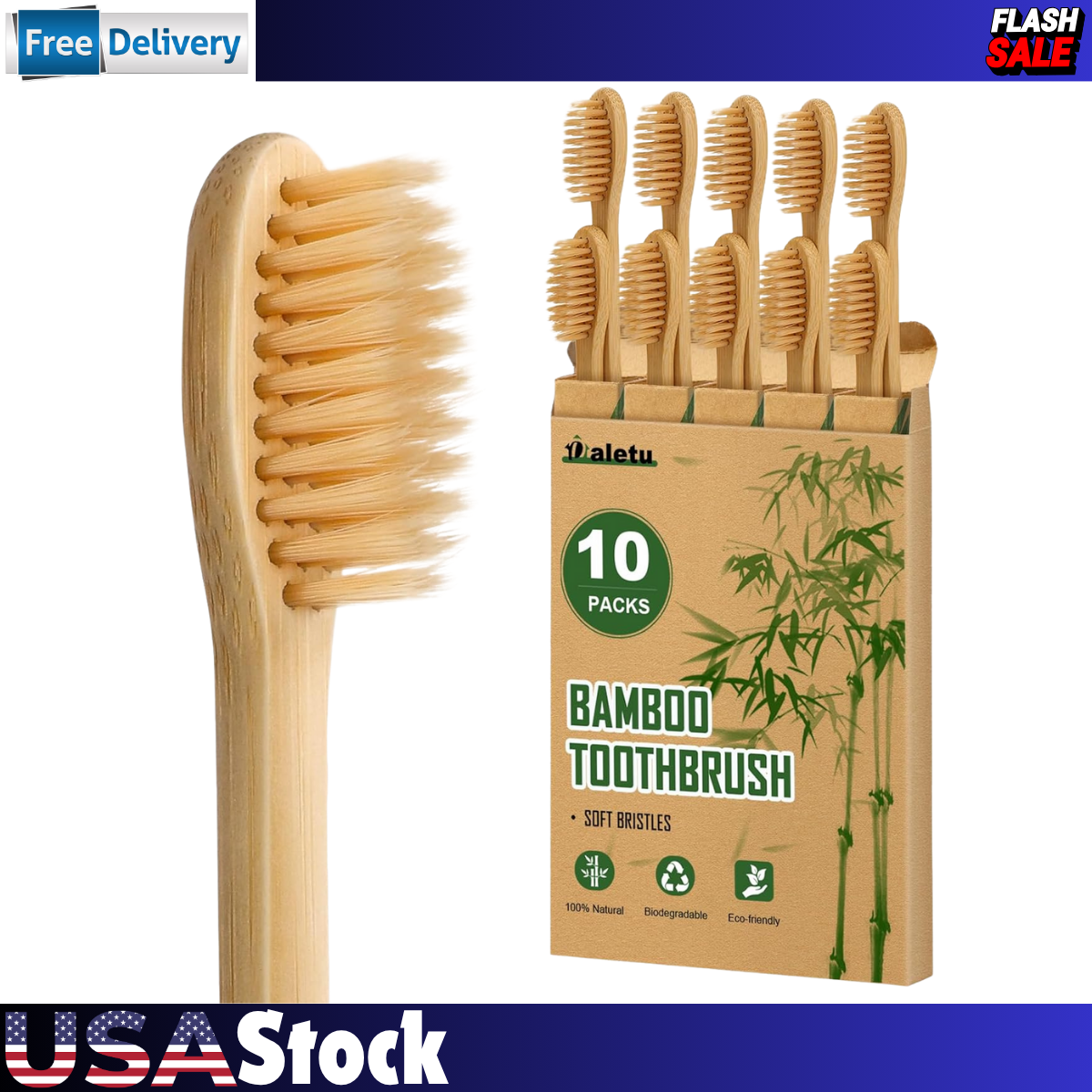 Bamboo Toothbrushes Soft Bristles 10 Pack, Biodegradable BPA Free Soft Bristles