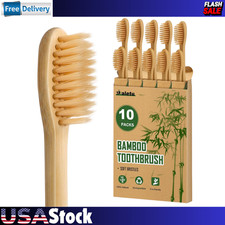 Bamboo Toothbrushes Soft Bristles 10 Pack, Biodegradable BPA Free Soft Bristles