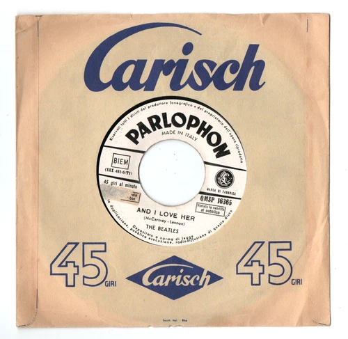 7" BEATLES 45 rpm AND I LOVE HER / IF I FELL Jukebox ITA Parlophon 1964 VG+