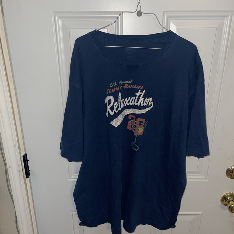 Tommy Bahama Shirt Mens 2XL BLUE Relaxathon 5th Annual Graphic Tee 100% Cotton