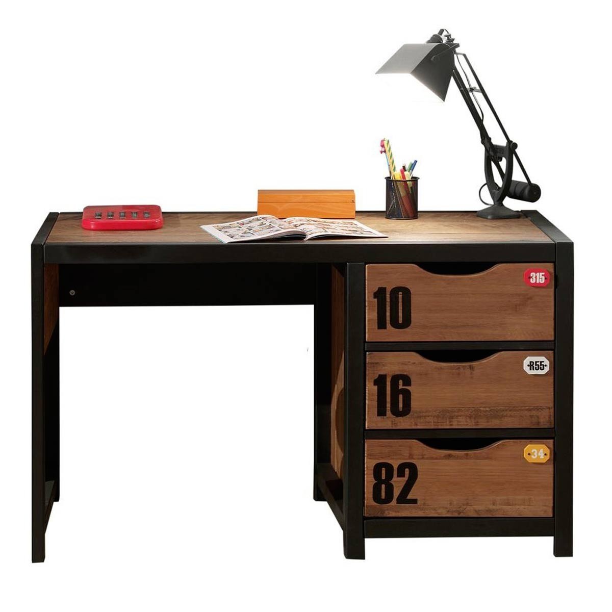 Bureau enfant Alex 130cm marron et noir pour chambre d'adolescent
