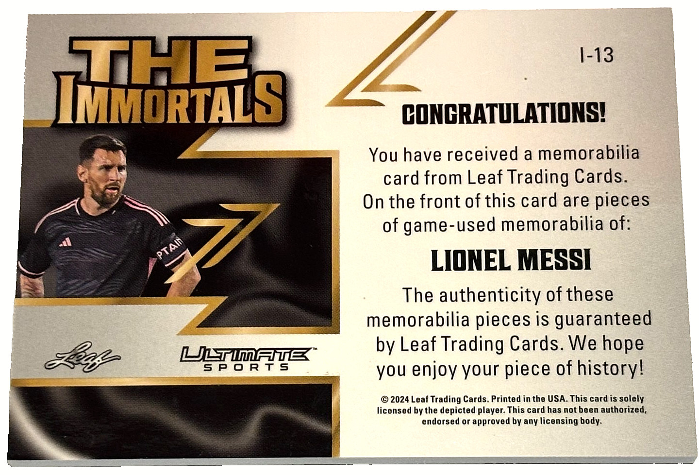 2024 Leaf Ultimate Sports The Immortals Lionel Messi 3/25 view 2