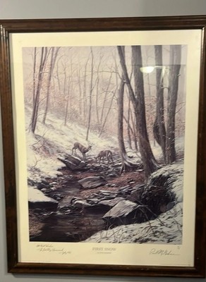 Paul McGehee  First Snow  Print Signed Artists Proof A/P 1984 Framed Winter Deer