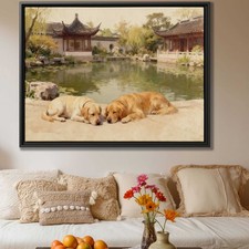 Oil Painting Dog Labrador Framed Canvas Print Vintage Pet Wall Art Decor