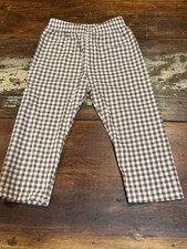 Brown  White Gingham Cotton Pants Elastic Waist Flat Front Child  s Size 2t- 4t